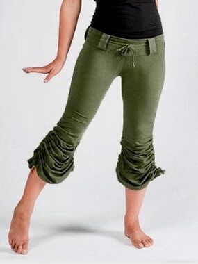 Olive Green Ruched Capri Pants